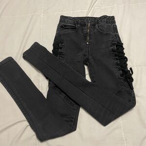 Killstar Black Skinny Jeans with Lace-Up Side Panels